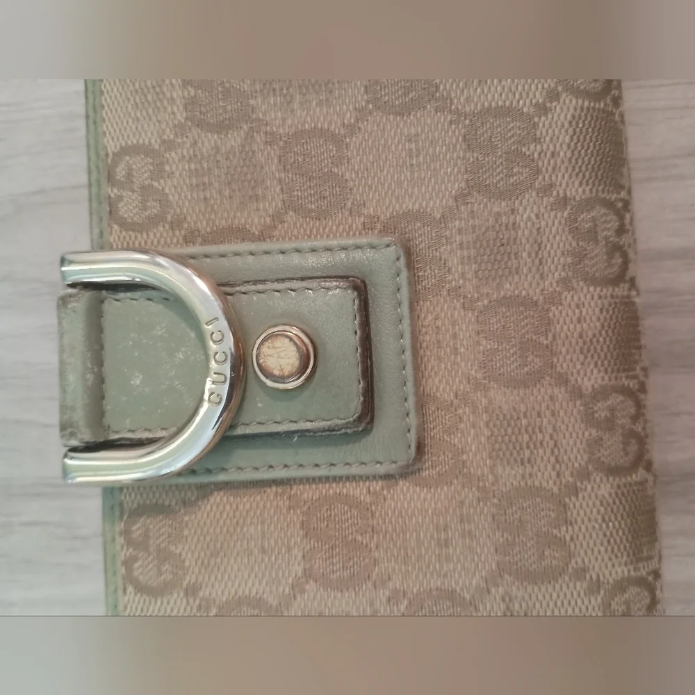 Authentic GUCCI Brown Gold Monogram leather bag bifold D Ring wallet - Picture 3 of 16